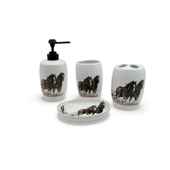 Clydesdale Plowhorse Farmer 4 Piece Bathroom Accessory Set Allure Vtg 2005 EUC - Picture 1 of 13